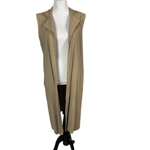 Vintage Deva Lifewear Women's Size M Long  Boho Vest Duster Pockets Olive Green